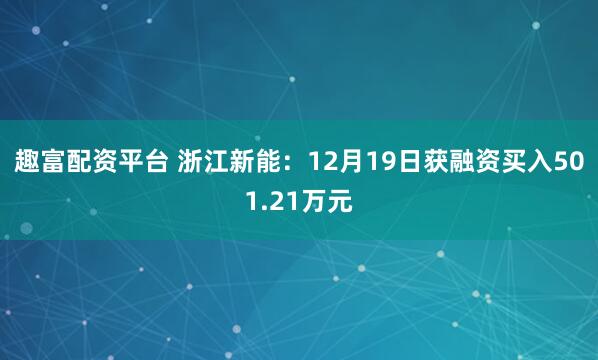 趣富配资平台 浙江新能：12月19日获融资买入501.21万元